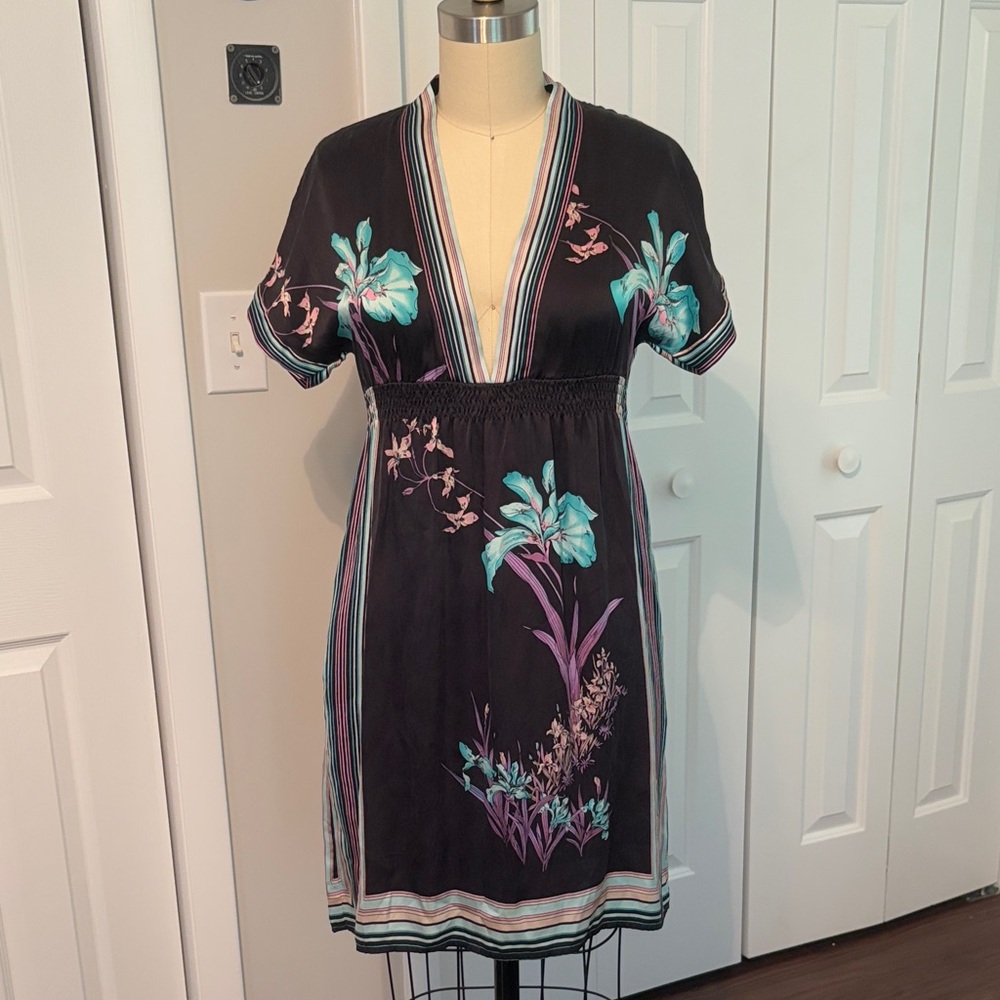 Floral V-Neck Dress with Stripes